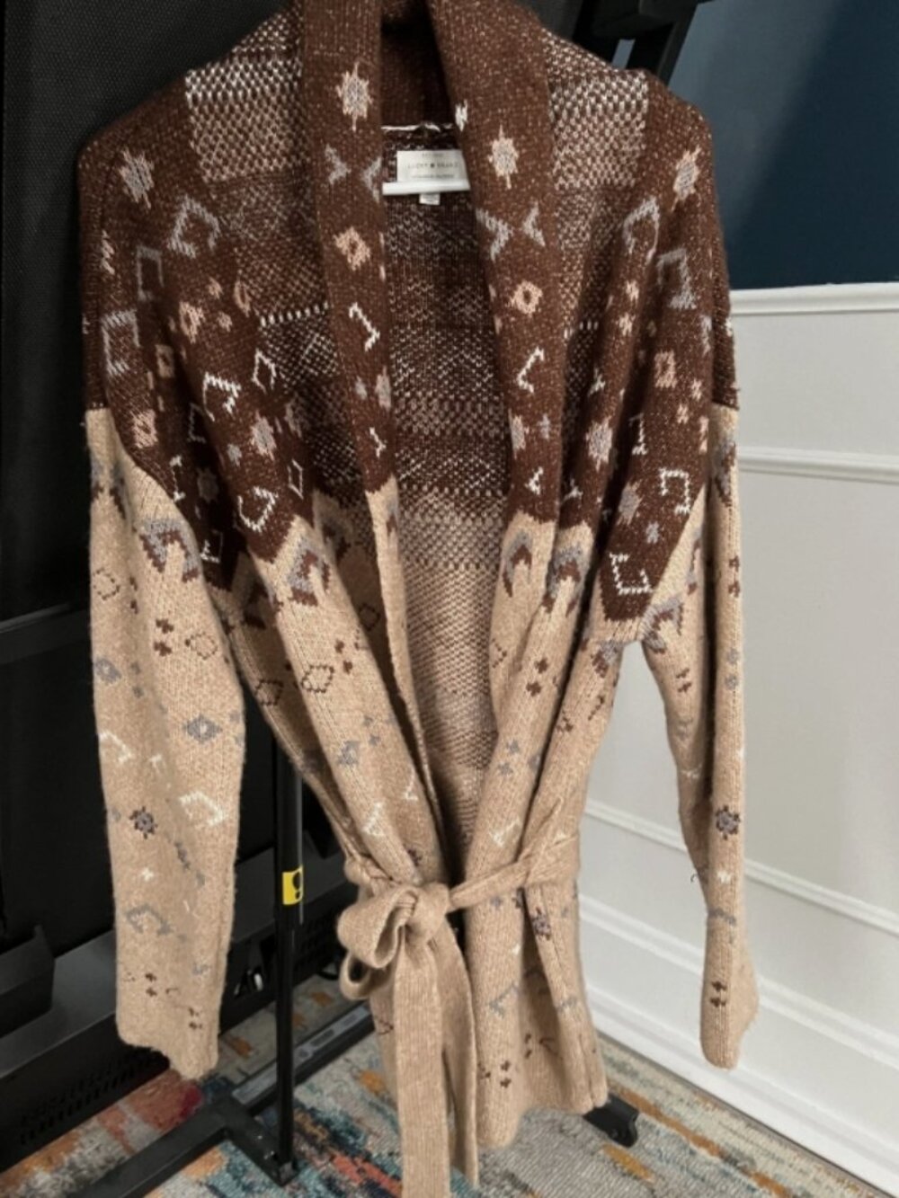 Lucky Brand Southwest Style Belted Duster Open Front Jacket Sz L, Good Condition